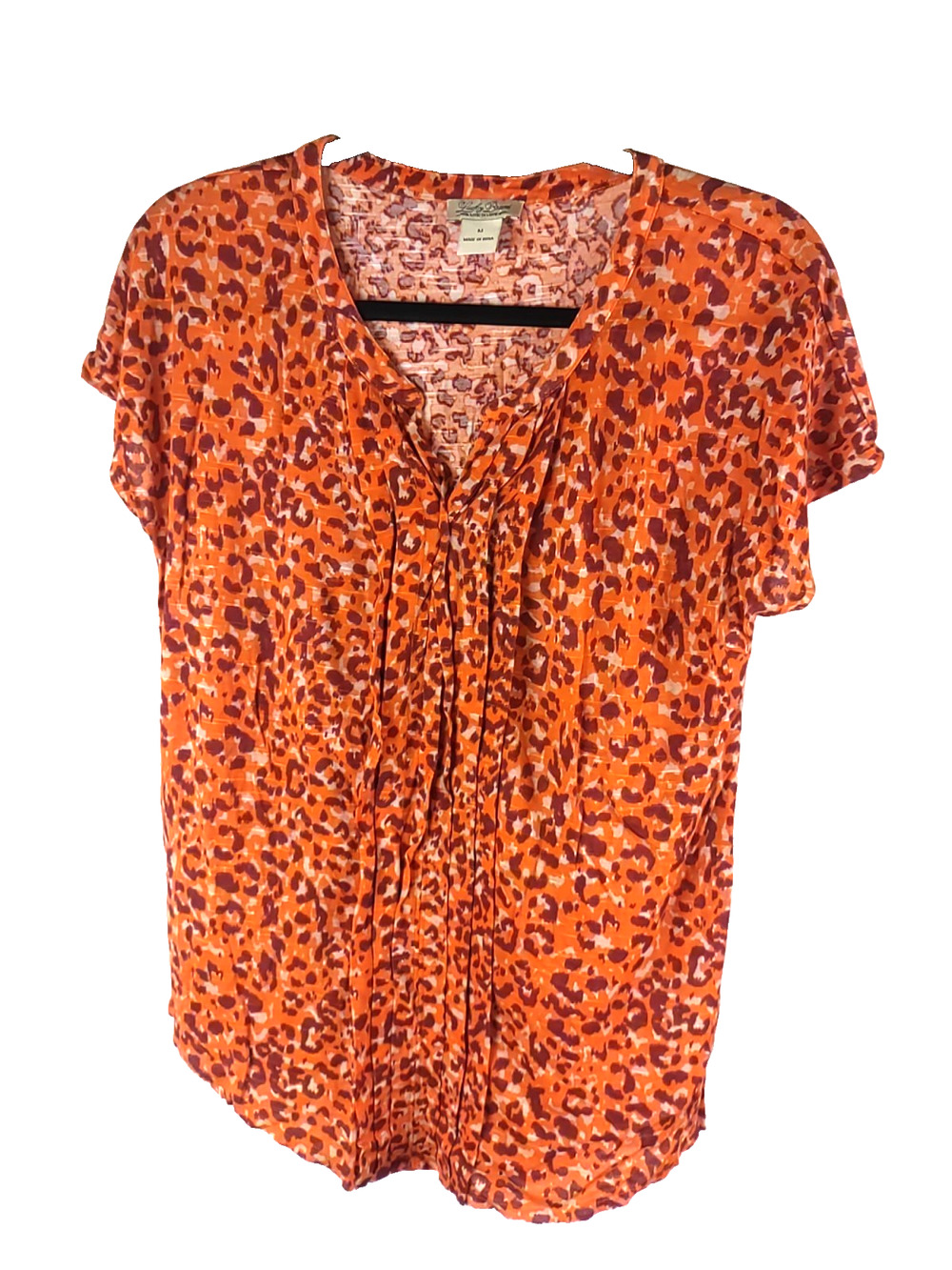 Lucky Brand Women's Shirt Size Mediumorange Red Leopard Print Cap Sleeve